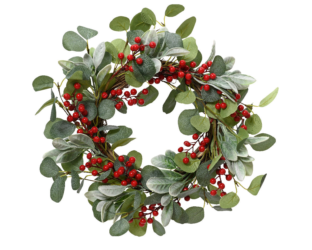 Red Berries Wreath 50cm by Kaemingk - Mill Race Garden Centre