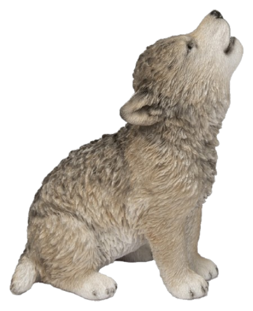 Vivid Arts Real Life howling wolf cub ornament, detailed animal figurine with realistic fur and expressive face, 15cm tall.