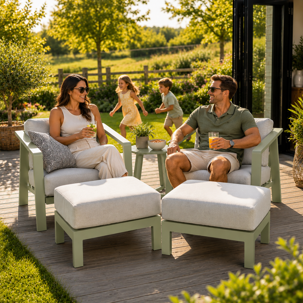 FREE GIFT Hartman Alora Companion Set with Footstools – Sage Aluminium Rope Garden Furniture