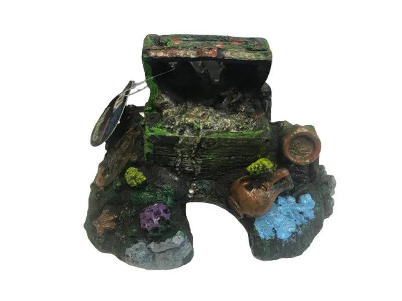 Aqua World Treasure Chest On Rocks - Mill Race Garden Centre
