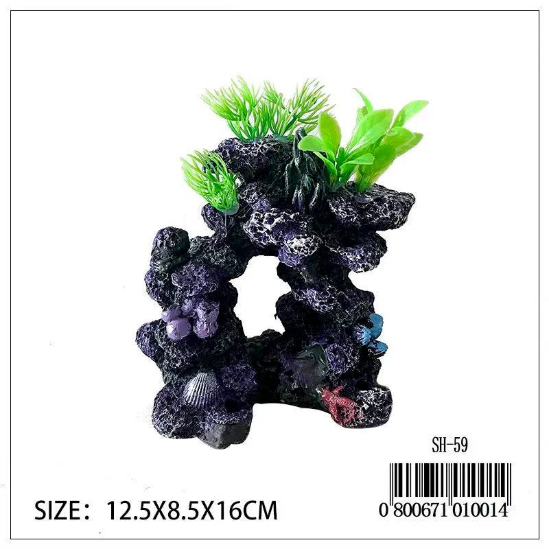 Aquarium D cor Rock w/Green Plants SH-59 - Mill Race Garden Centre