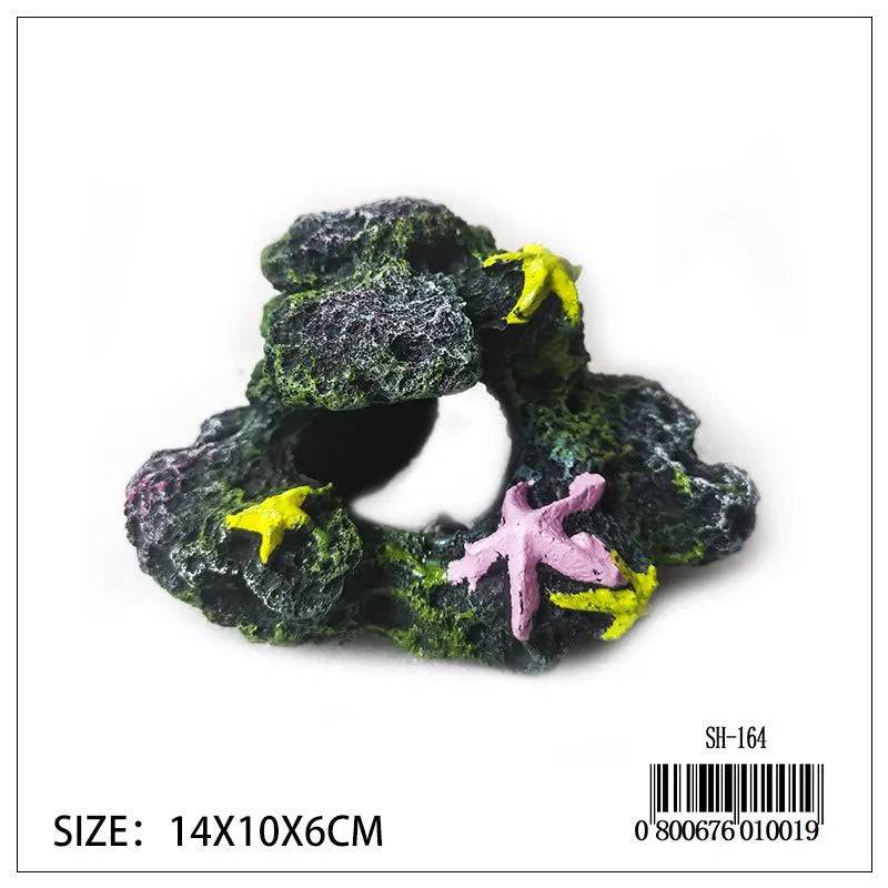 Aquarium D cor Rock w/Yellow & Purple Seastars SH-164 - Mill Race Garden Centre
