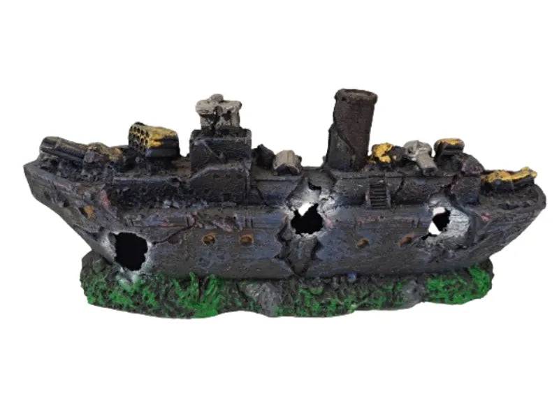 Blue and Purple Shipwreck Aquarium Ornament - Mill Race Garden Centre