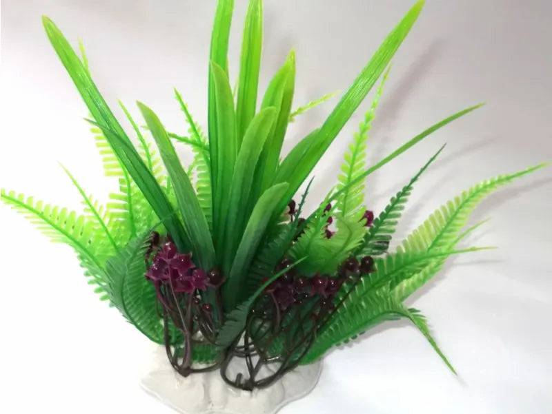 Fern and Grass With Flowers Aquarium Ornament Decoration - Mill Race Garden Centre