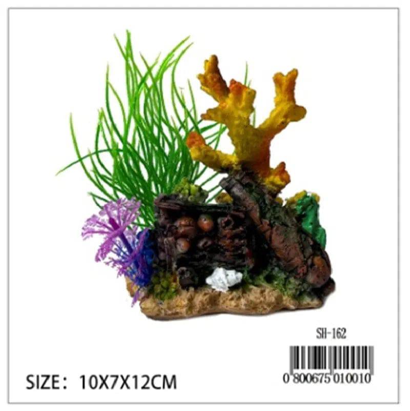 Rock with Coral and Green Plant Aquarium Decoration - Mill Race Garden Centre