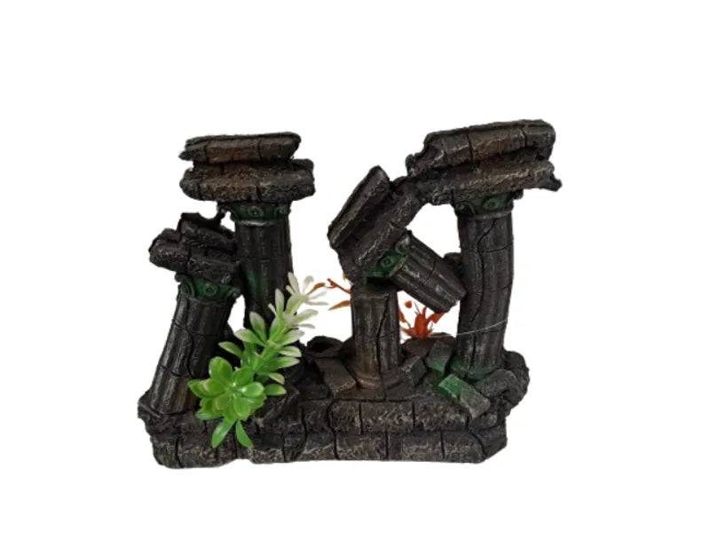 Temple Ruins with Plants Aquarium Ornament Assorted Colours - Mill Race Garden Centre