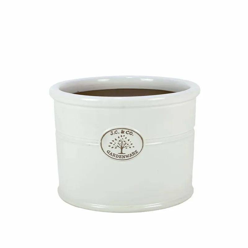 J.C and Co White Cylinder Planter 37cm - Mill Race Garden Centre