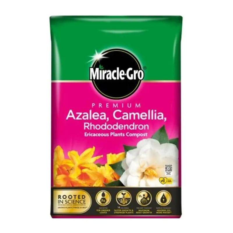 Miracle-Gro Azalea, Camelia & Rhododendron fertilizer bag by Evergreen Garden Care, 40L for healthy flowering plants.