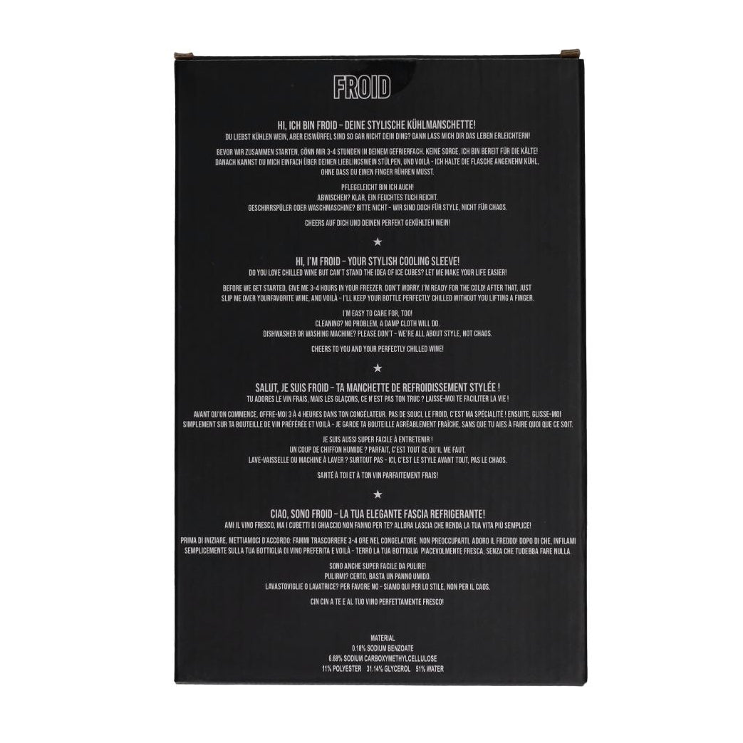 GiftCompany Froid Cooling Sleeve with La Dolce Vino Italia design, designed to chill wine bottles comfortably.