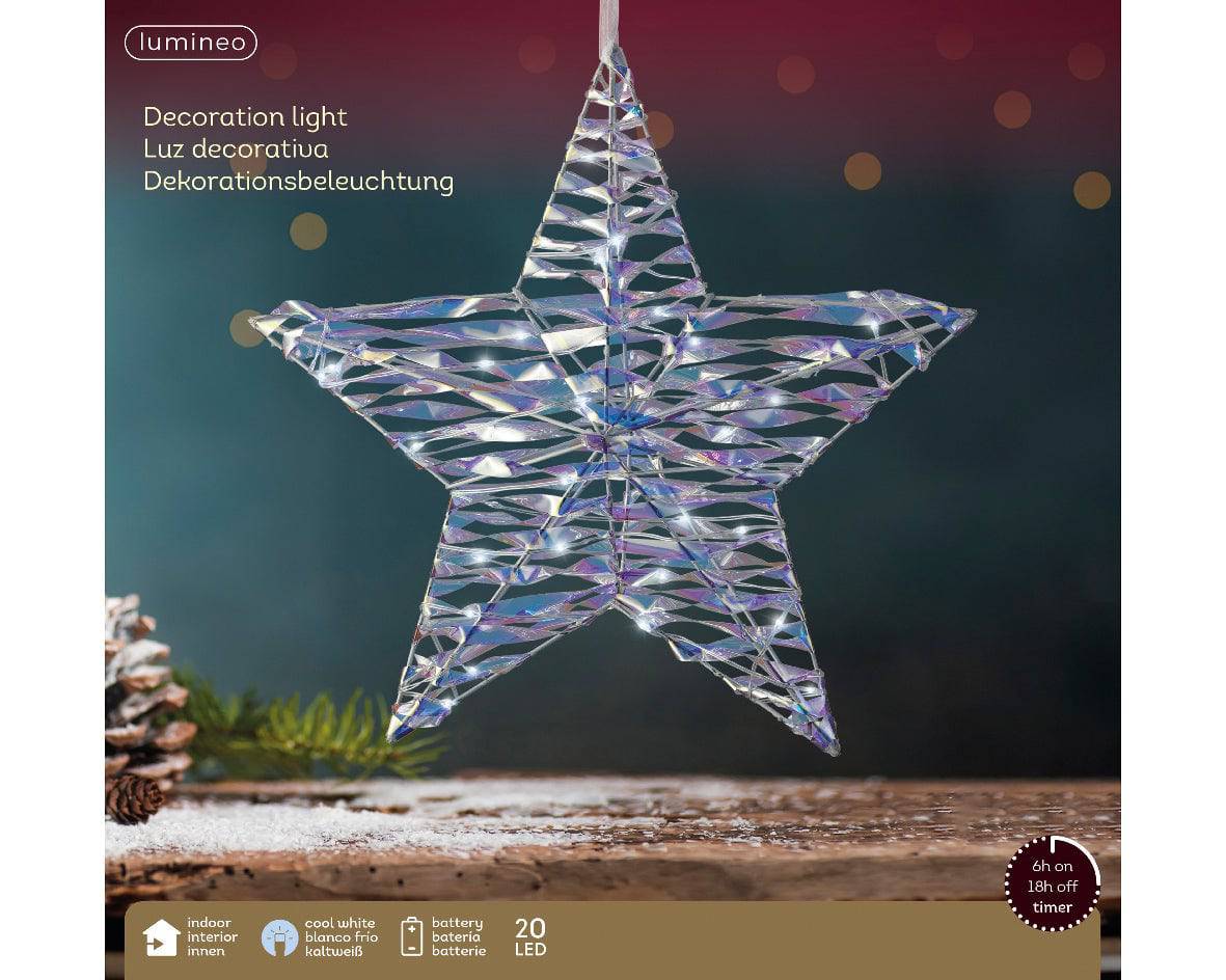 28cm Micro LED Star Decoration Light by Lumineo - Mill Race Garden Centre