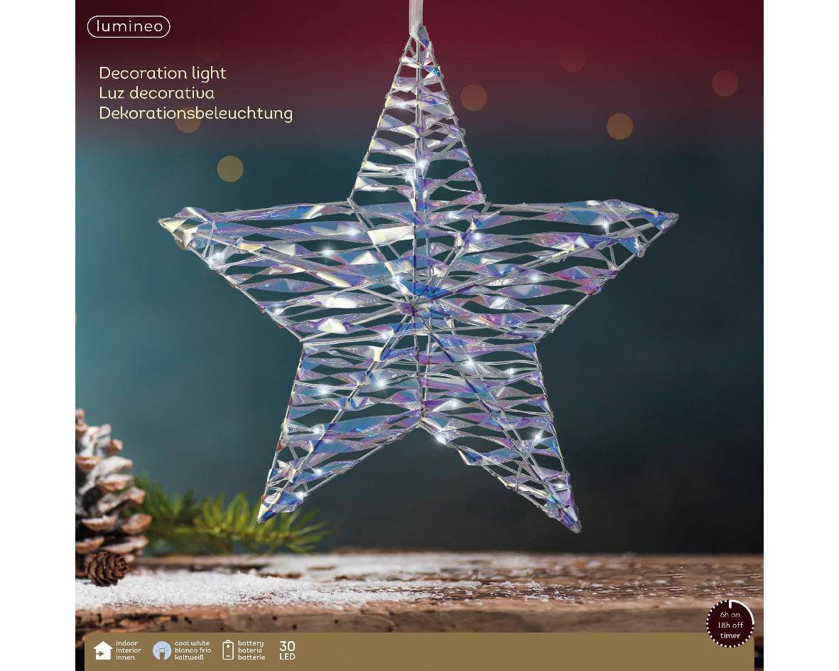 38cm Micro LED Star Decoration Light by Lumineo - Mill Race Garden Centre