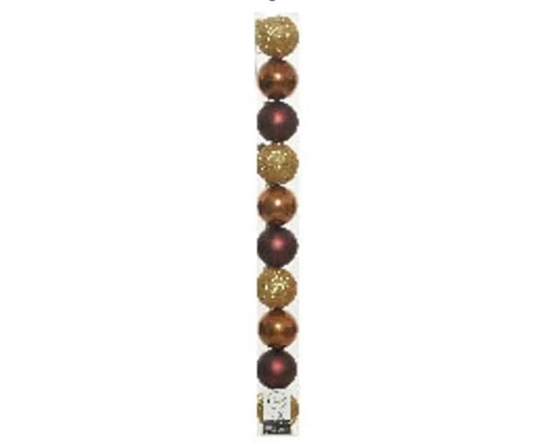 6cm Gold / Redwood / Cinnamon Mix Shatterproof Baubles 10pk by Kaemingk - Mill Race Garden Centre
