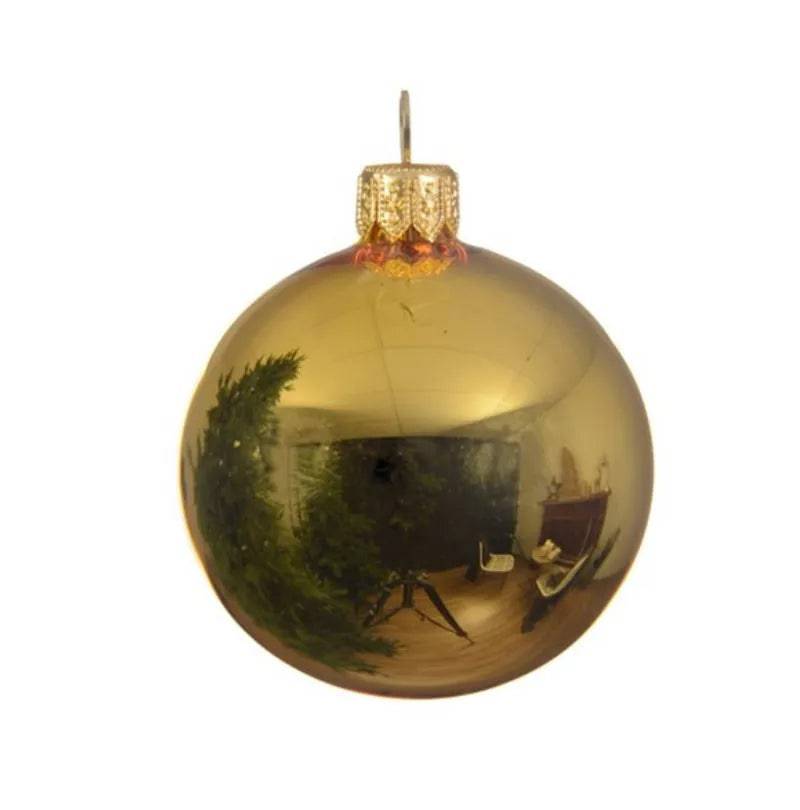 6cm Shiny Gold Glass Bauble Pack of 6 by Kaemingk - Mill Race Garden Centre