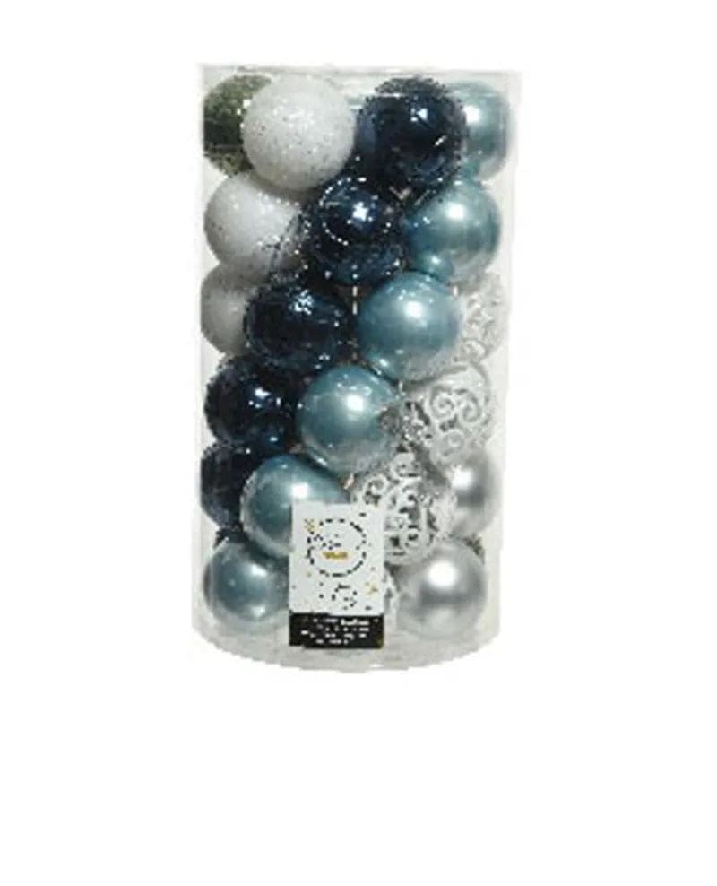 6cm White / Silver / Blue / Green Mix Shatterproof Baubles by Kaemingk - Mill Race Garden Centre