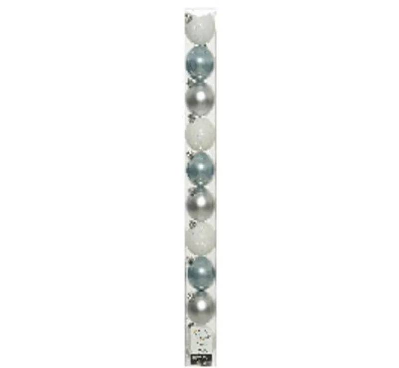 6cm White / Silver / Blue Mix Shatterproof Baubles 10 pack by Kaemingk - Mill Race Garden Centre