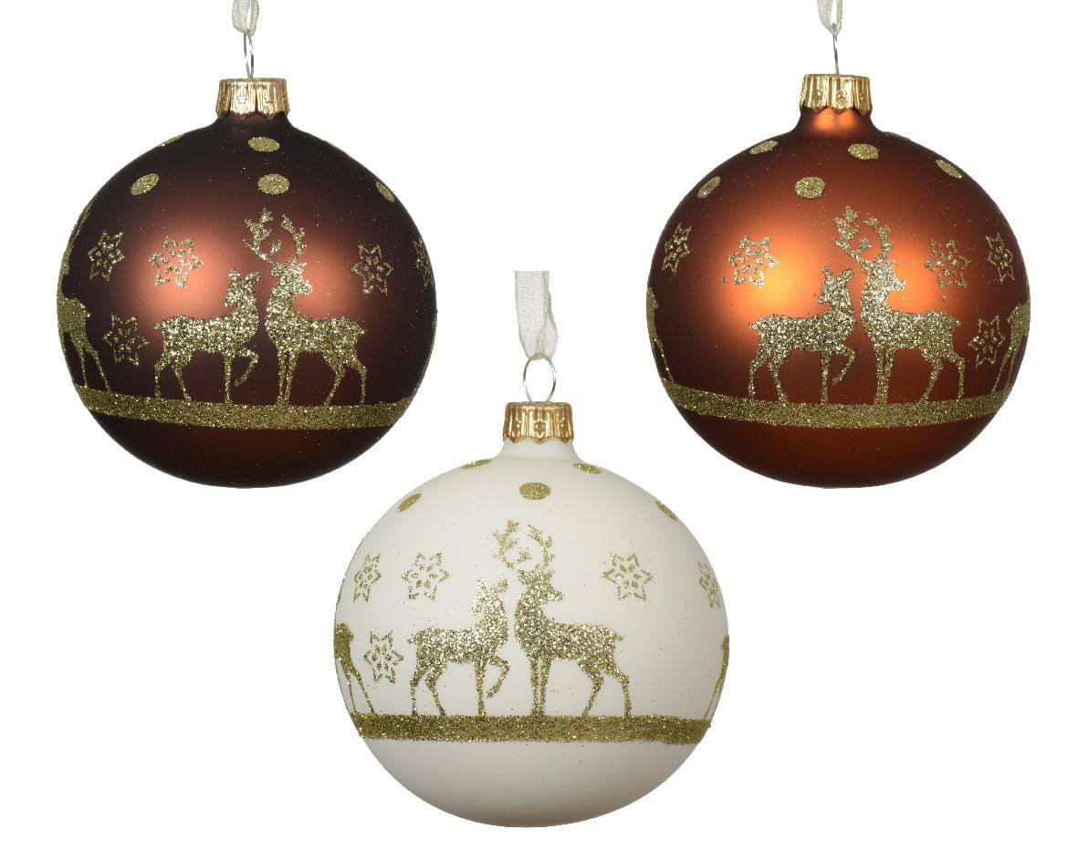 8cm Deer In Snow Matt Glass Bauble Assorted by Kaemingk - Mill Race Garden Centre