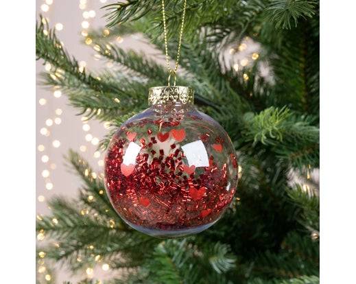 8cm Red Confetti/Heart Shatterproof Bauble by Kaemingk - Mill Race Garden Centre