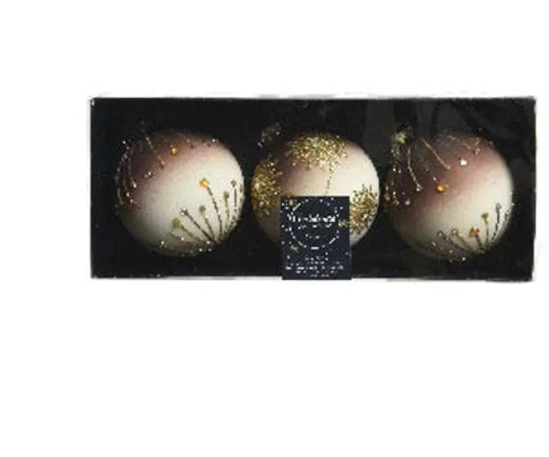 8cm Silver Inside Glass Glitter Diamond Flower Baubles 3pk by Kaemingk - Mill Race Garden Centre