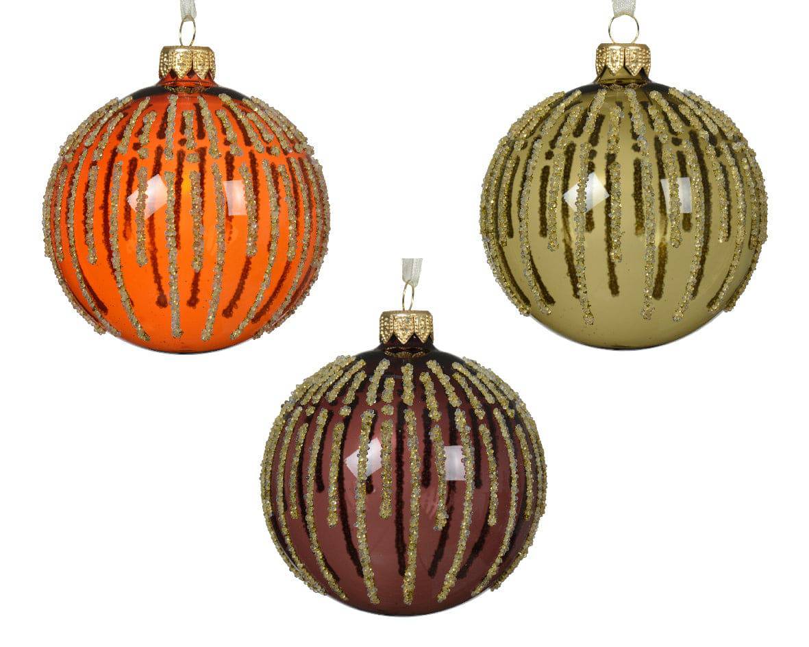 8cm Vertical Ice Lines Glass Bauble Assorted by Kaemingk - Mill Race Garden Centre