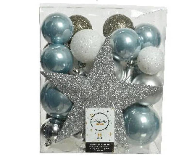 8cm Winter White / Silver / Moss Green / Misty Blue Shatterproof Baubles and Tree Topper from Kaemingk - Mill Race Garden Centre