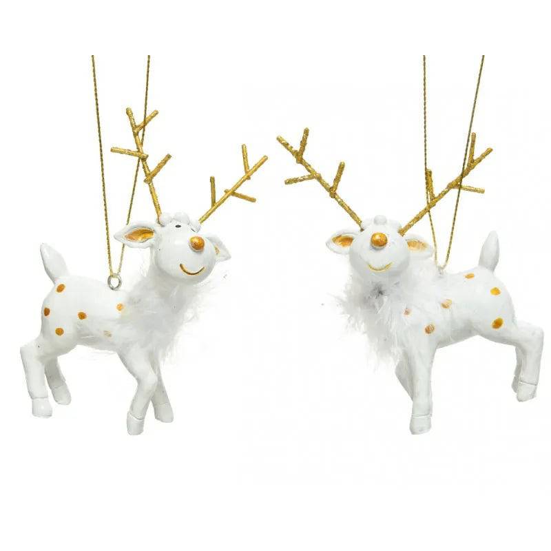 Kaemingk Christmas Tree Decoration Hanger White Reindeer Deer With Antlers 10.5cm - Mill Race Garden Centre
