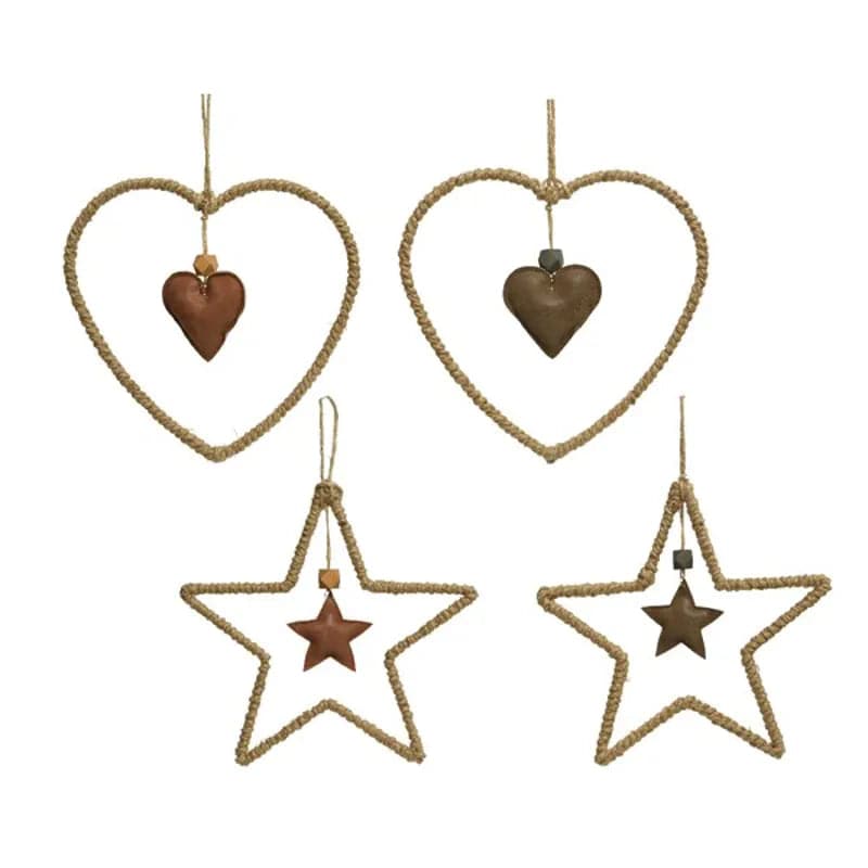 Rope Heart or Star with Pull Decoration Inside Kaemingk - Mill Race Garden Centre