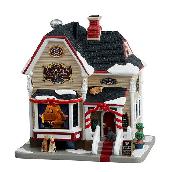 Coco's Cat Grooming Spa Lemax Christmas Village Lighted Building - Mill Race Garden Centre