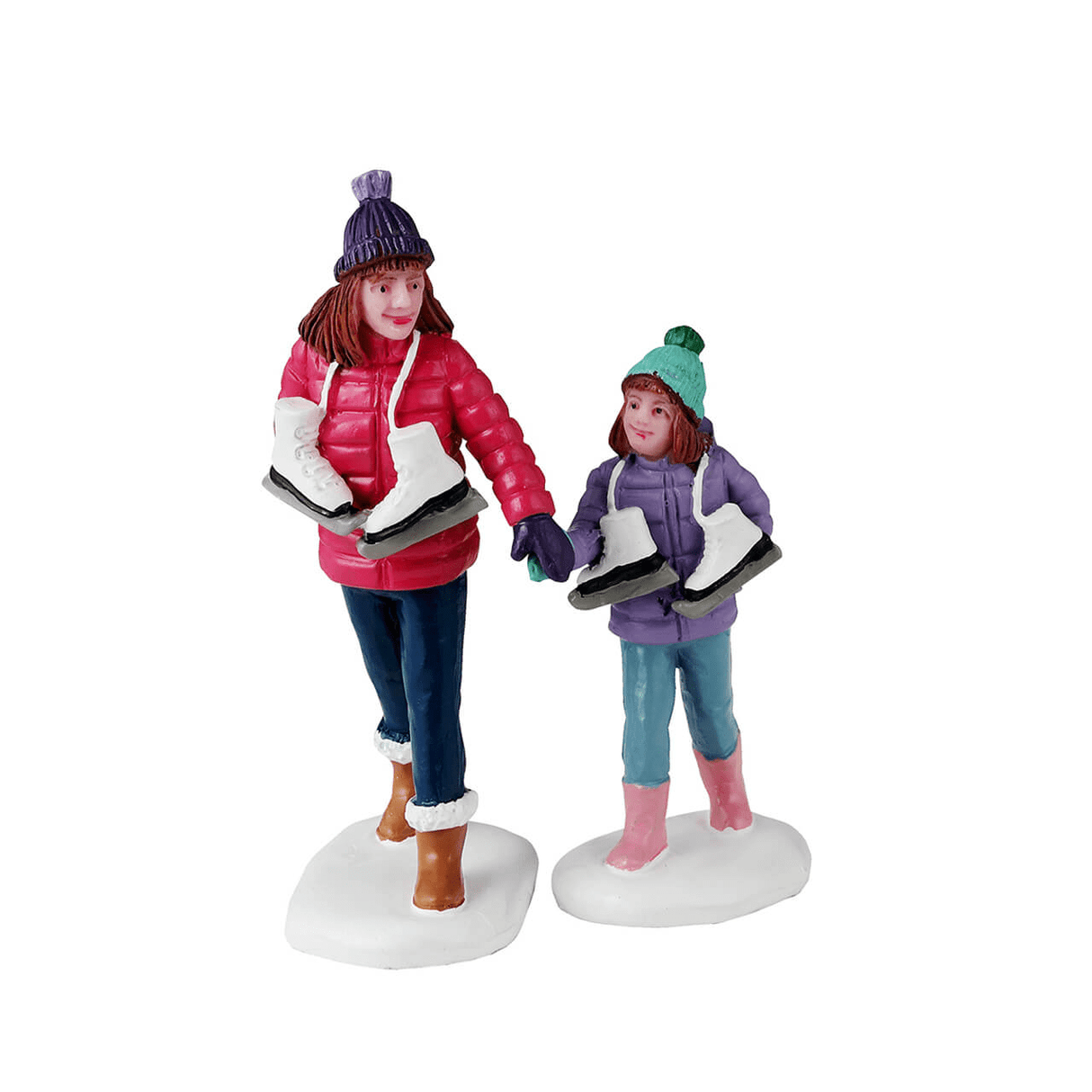 Set of two Lemax Christmas Village skating sisters figurines, detailed festive figurines for holiday village displays.