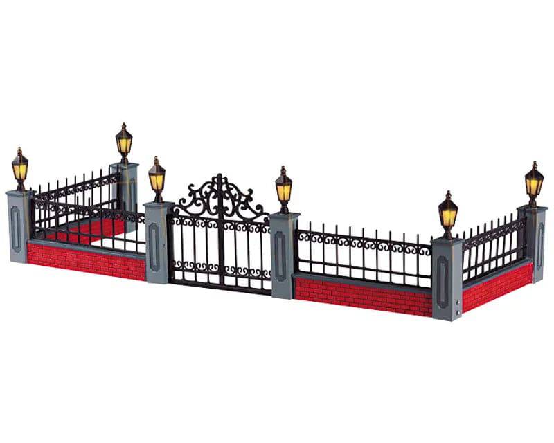 Lit Wrought Iron Fence 5pcs Lemax Christmas Village Accessory - Mill Race Garden Centre