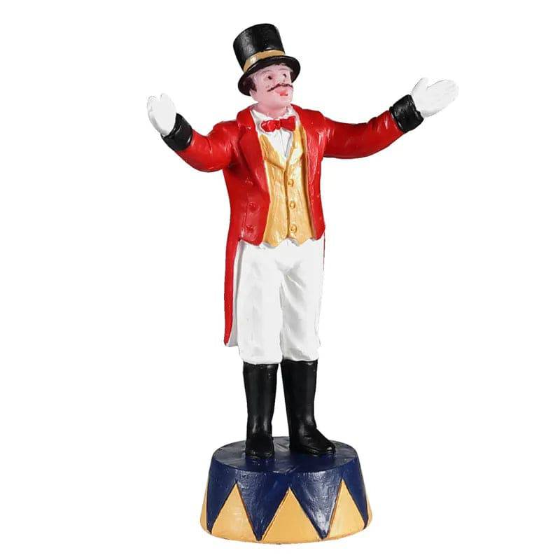 Lemax Ringmaster Christmas Village figurine showcasing a festive ringmaster in colorful holiday attire.