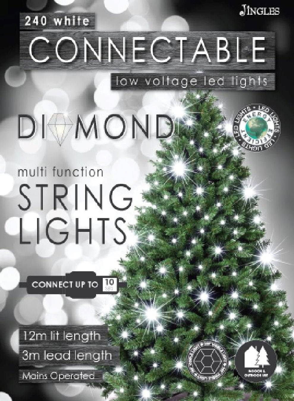 240 LED White Diamond Connectable Multi Function String Lights - Mill Race Garden Centre