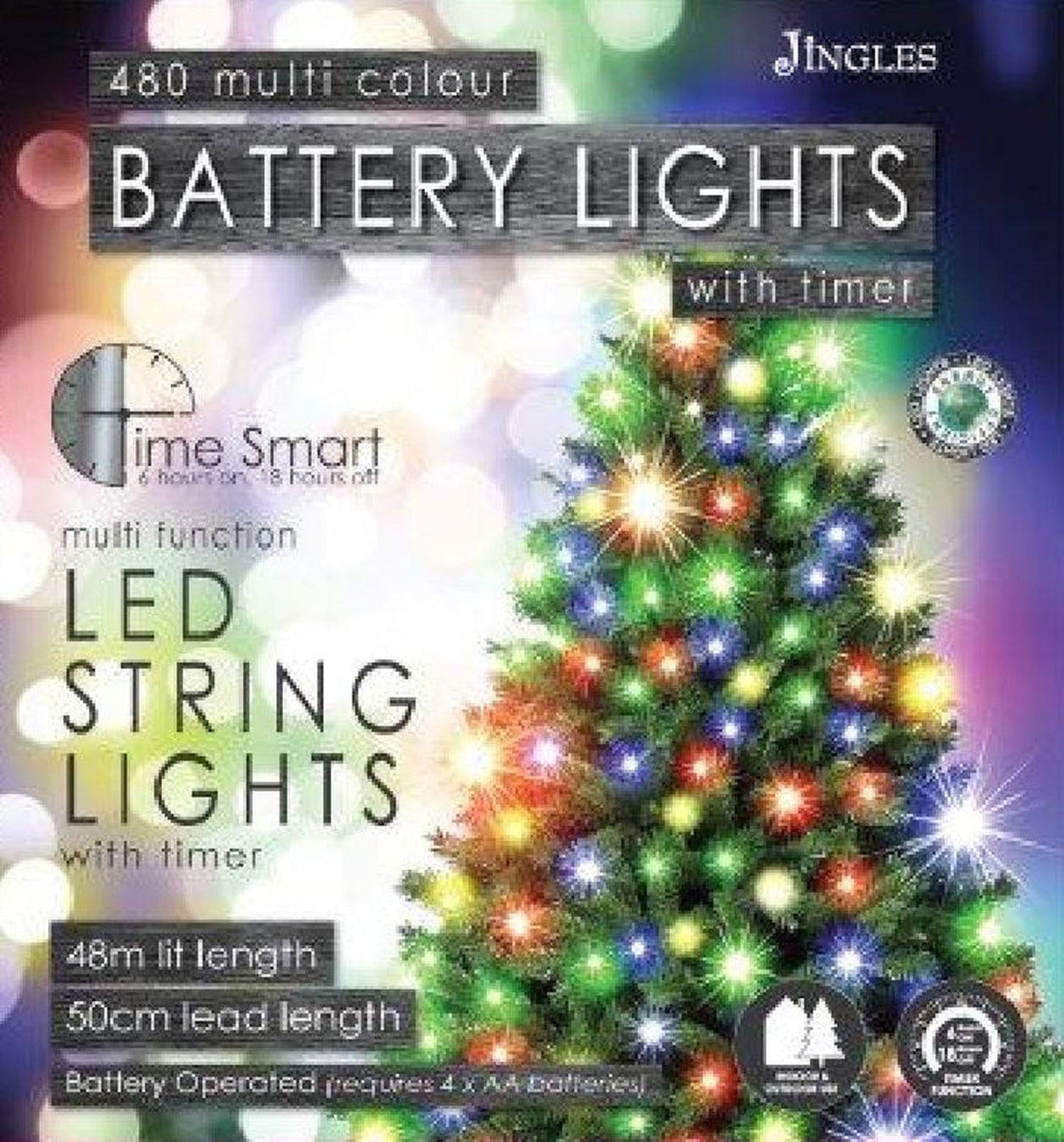 Jingles 480 LED Multi Colour Multi Function Battery String Lights with Time Smart - Mill Race Garden Centre
