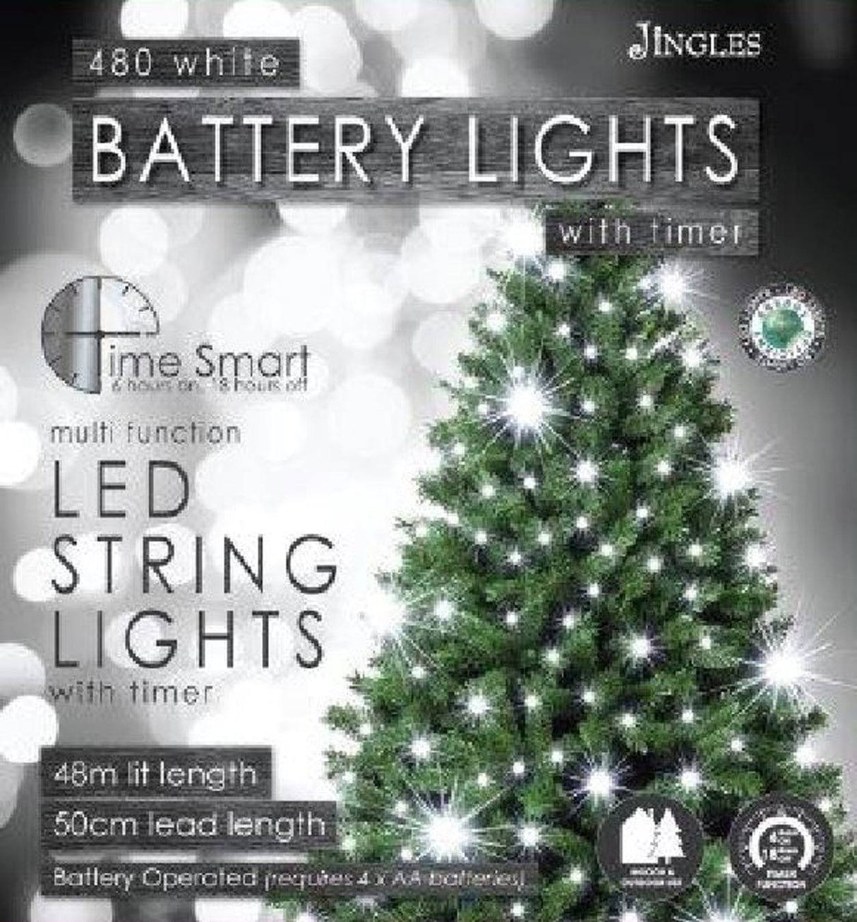 Jingles 480 LED White Multi Function Battery String Lights with Time Smart - Mill Race Garden Centre