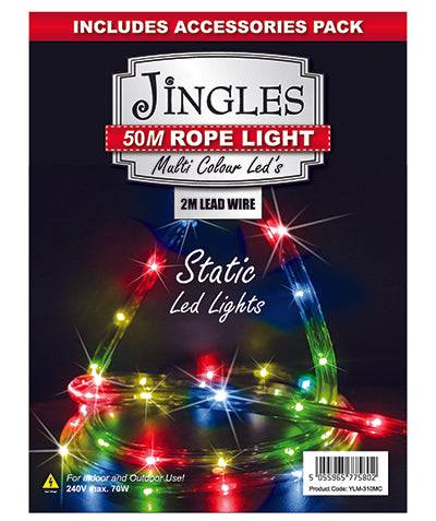 50m Rope LED Multi Coloured Static Lights - Mill Race Garden Centre