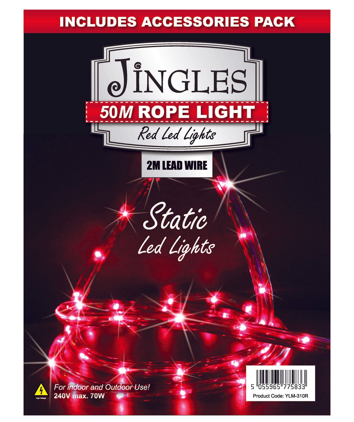 50m Rope LED Red Static Lights - Mill Race Garden Centre
