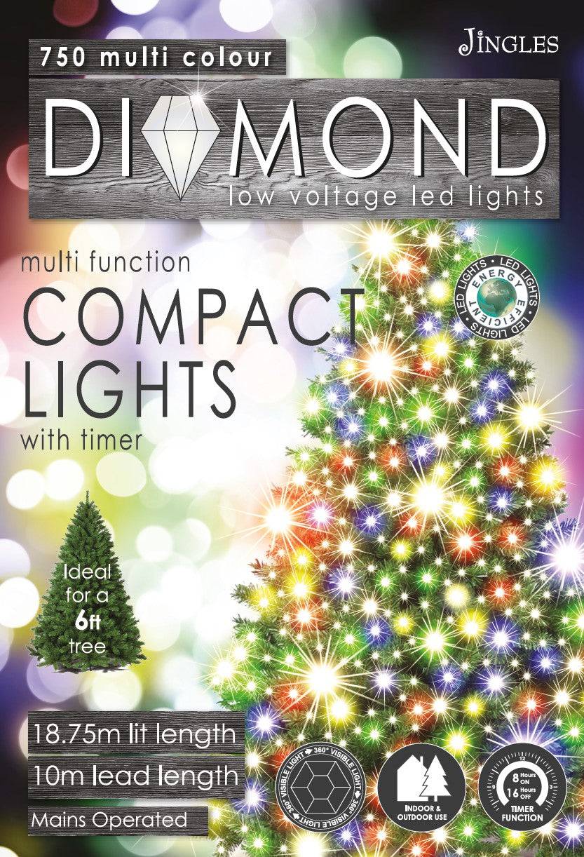 Jingles 750 Multi Coloured Diamond LED Multi Function Compact Lights with Timer - Mill Race Garden Centre