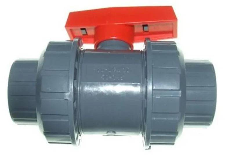 Red and grey ball valve union for 3 Inch bore pipe - Mill Race Garden Centre