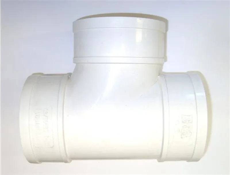 White PVC-U straight tee, for 3 Inch bore PVC-U pipe - Mill Race Garden Centre