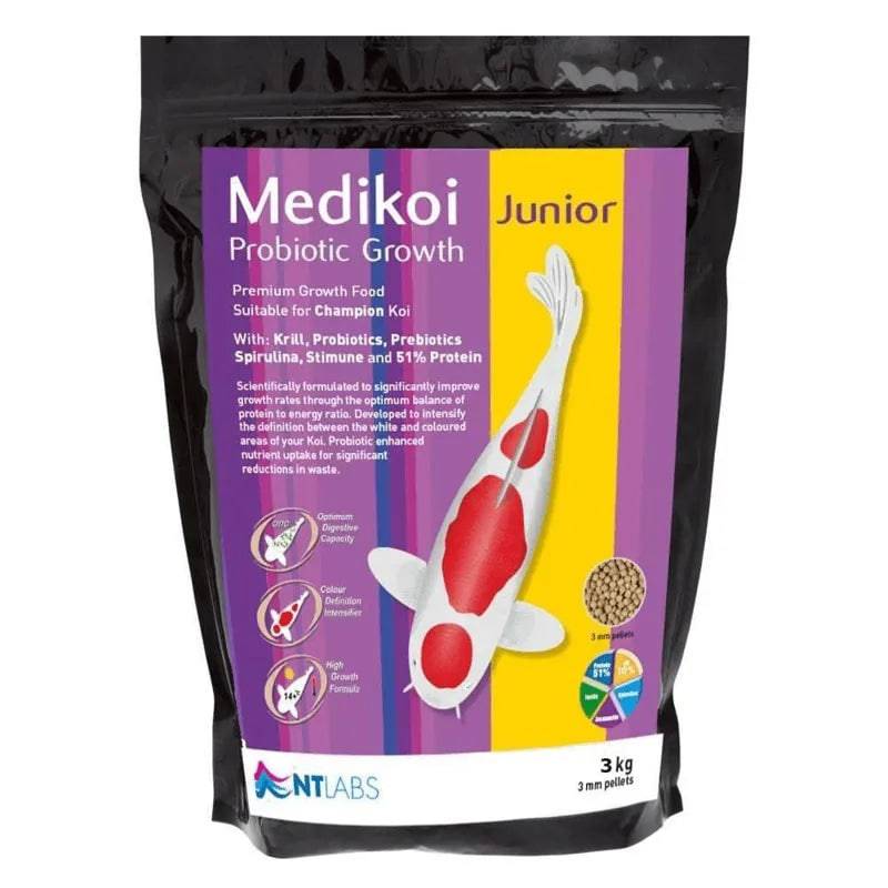 NT Labs Medikoi Probiotic Growth Junior 3mm 3kg Koi Fish Food - Mill Race Garden Centre