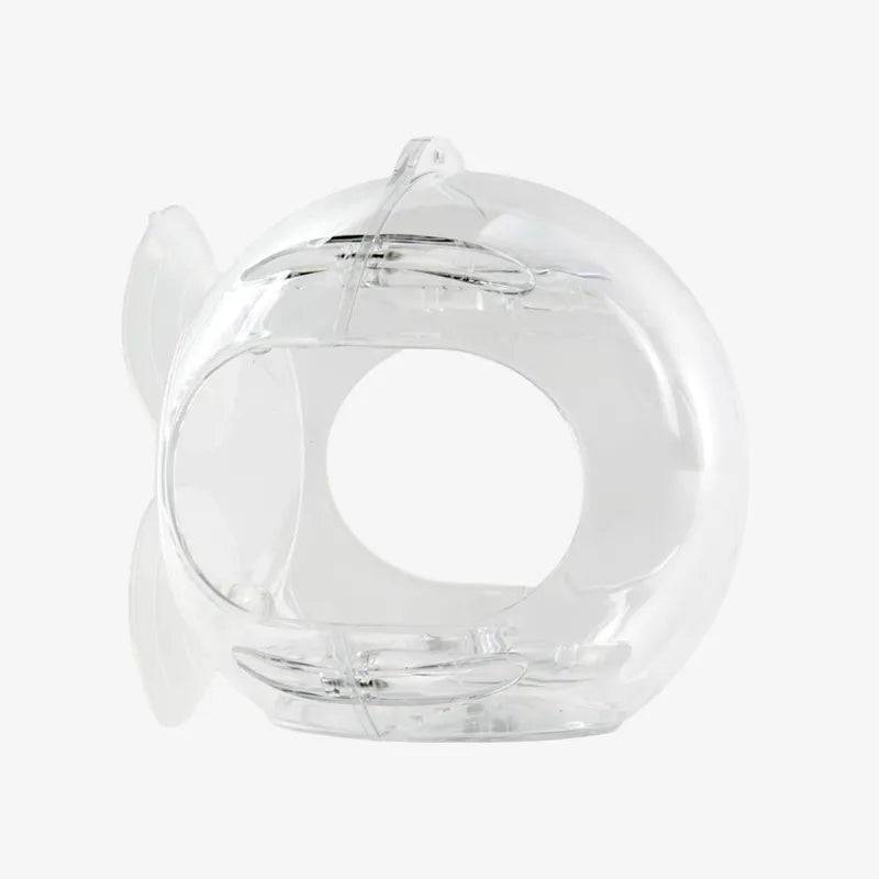 Peckish Globe Window Mounted Bird Feeder for small birds hanging on window with seeds inside