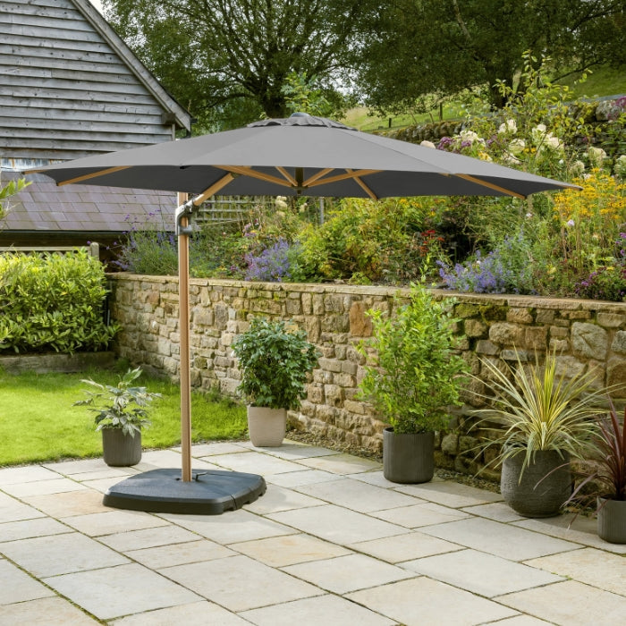 Kettler 3m Round Free Arm Parasol Wood Effect Frame With Slate Canopy - Mill Race Garden Centre