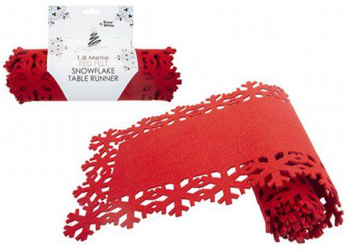 1.8m Red Felt Christmas Snowflake Table Runner - Mill Race Garden Centre