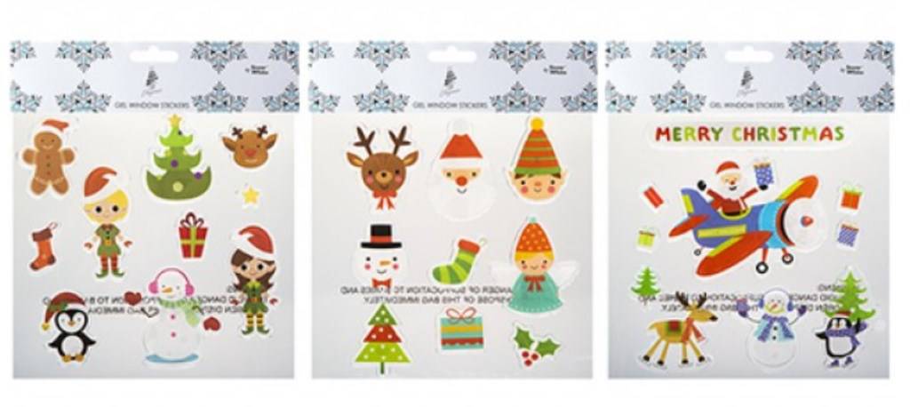 20 x 20cm Christmas Printed Gel Window Stickers Assorted - Mill Race Garden Centre
