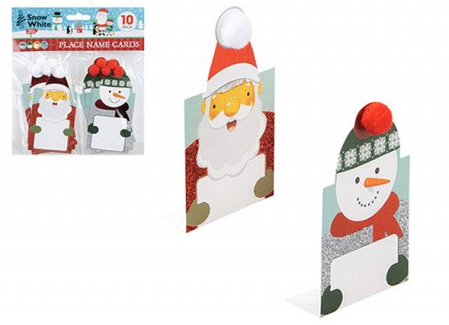 Place Snowman and Santa Name Cards with Pompom Pack of 10 - Mill Race Garden Centre