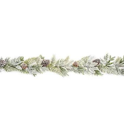 Flocked eucalyptus branch, 1.8 meters long, from Premier Decorations, with soft, snowy-looking leaves for holiday or home decor.