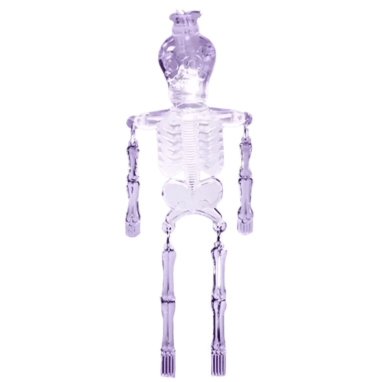 Ten battery-operated LED skeletons for Halloween by Premier Decorations, displayed with glowing lights and spooky details.