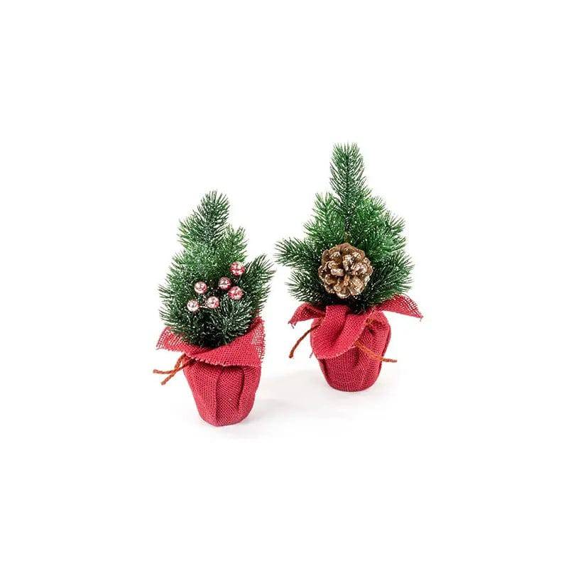 Premier 22cm Red Burlap Table Christmas Tree Berry Cone Assorted - Mill Race Garden Centre