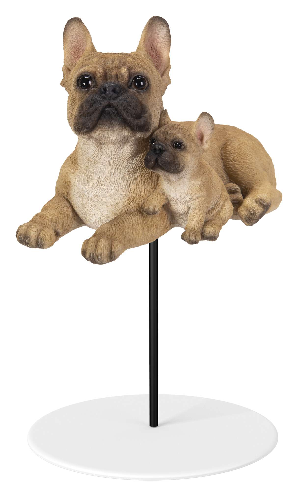 Vivid Arts French Bulldog and pup resin ornament featuring a plant, decorative outdoor resin sculpture with detailed design.