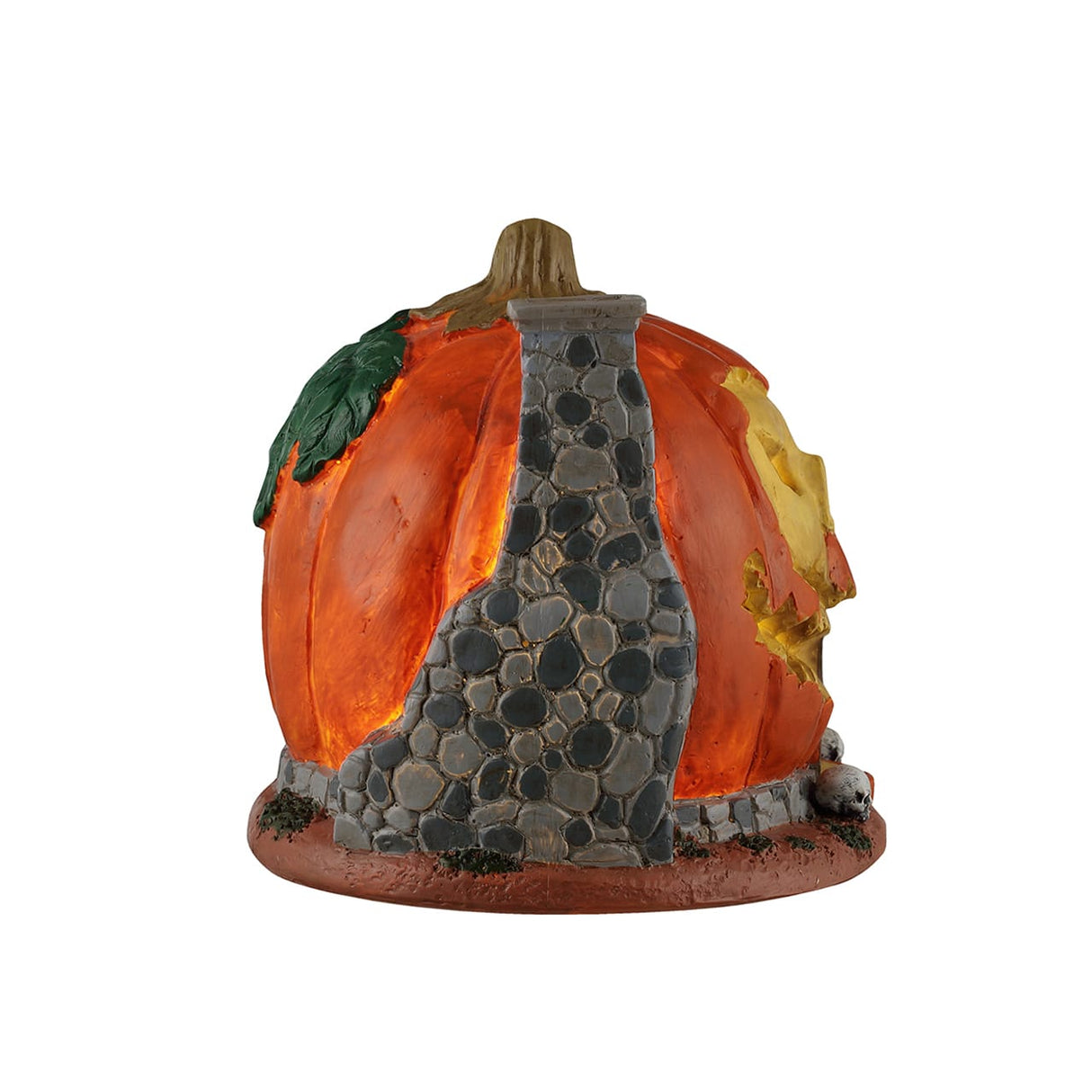 Lemax Spooky Town pumpkin skull house table accent with spooky Halloween design, perfect for Halloween decorations and displays.