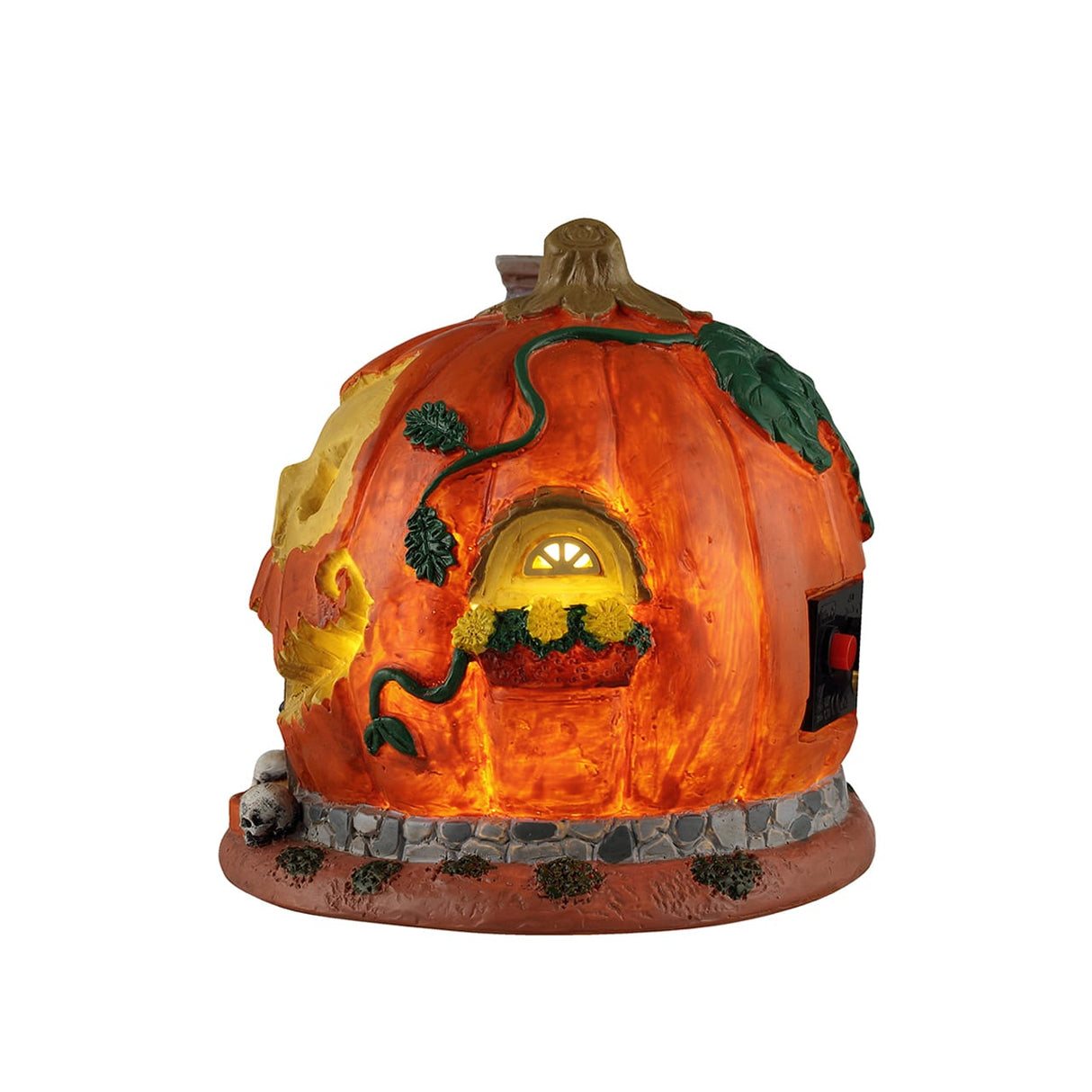 Lemax Spooky Town pumpkin skull house table accent with spooky Halloween design and detailed haunted house features.